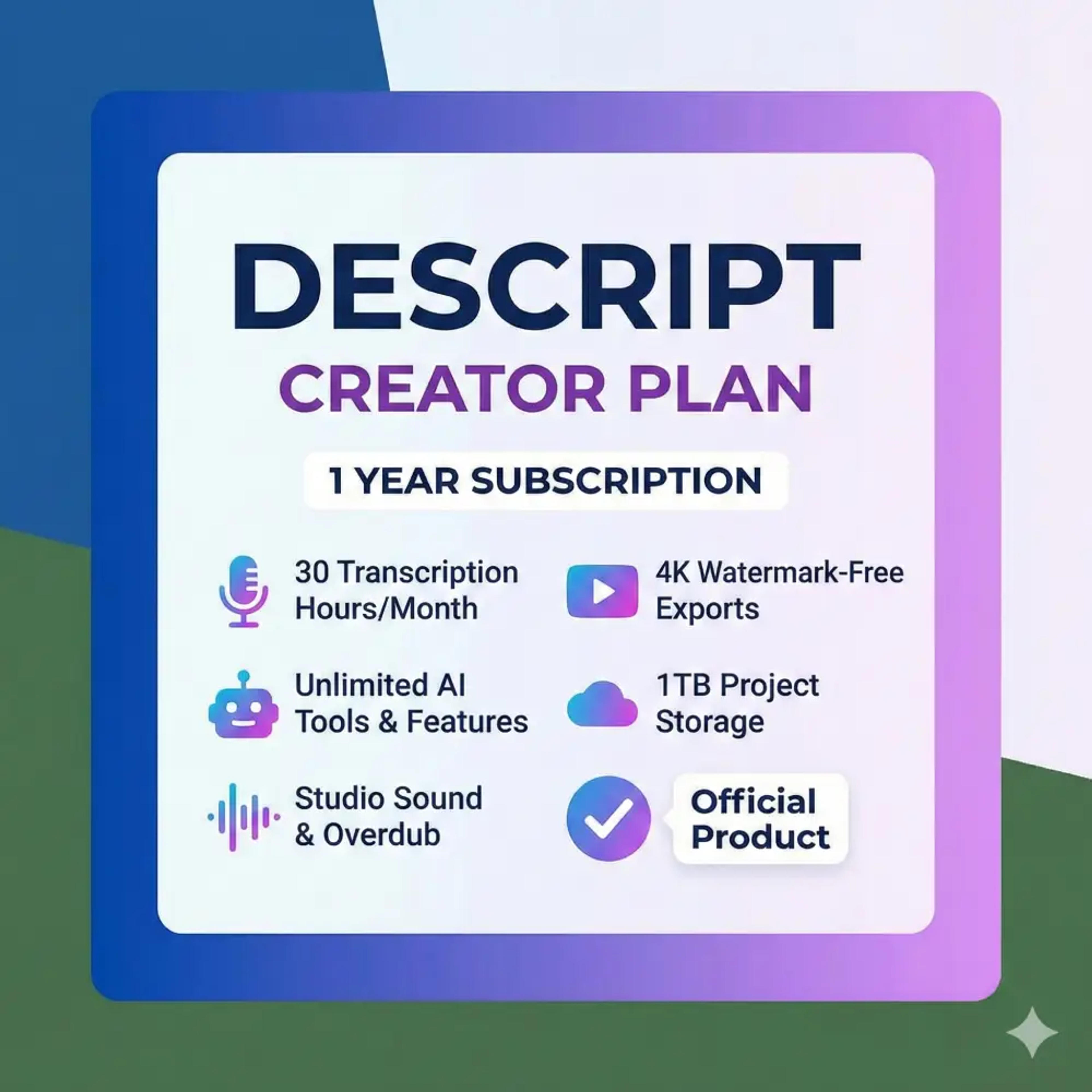 Descript Creator – 1 Year (WhatsApp Us for Current Price)