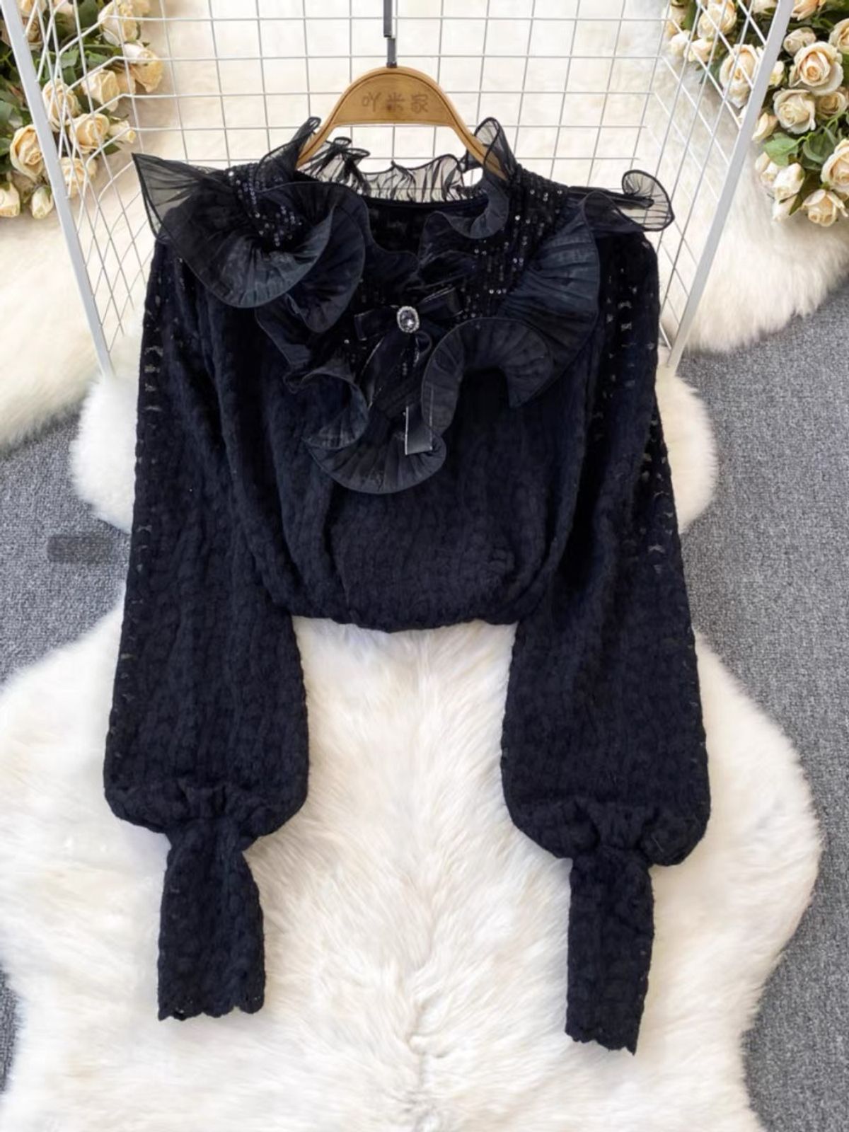 Fancy night out ruffle blouse BZZ564 image