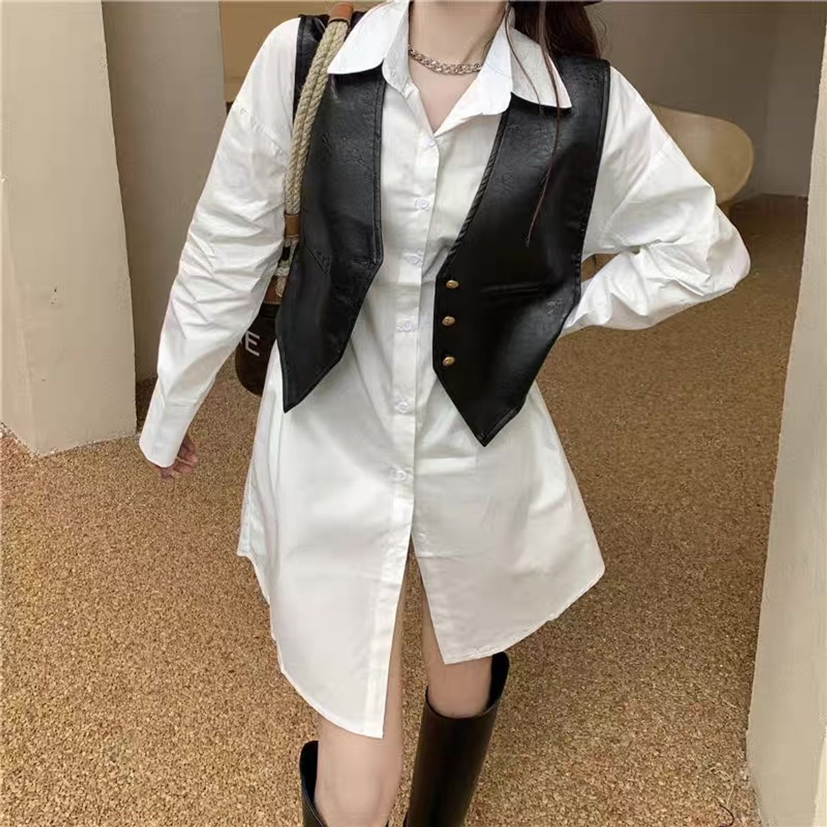 Heart holder leather jacket & shirt dress SDZZ418 image