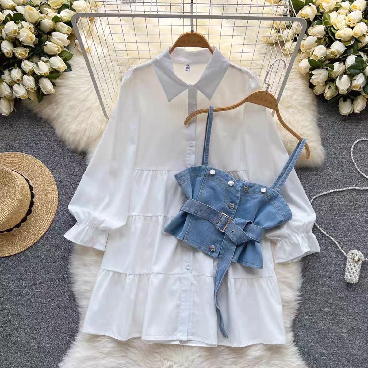 Samira shirt dress & denim waist coat SDZZ584 image