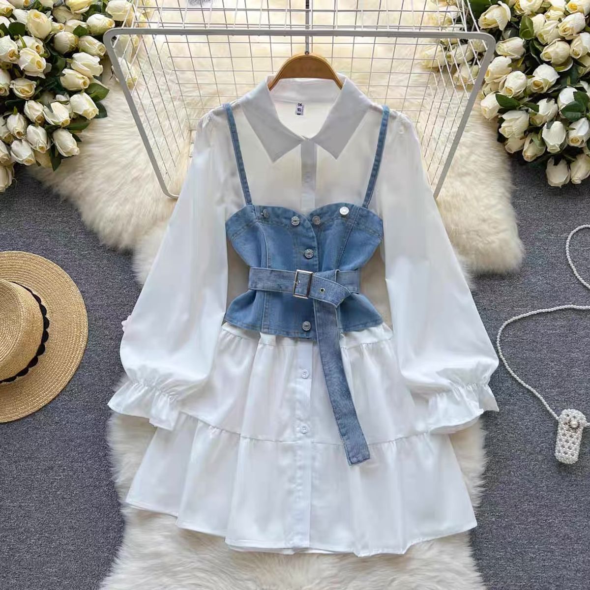 Samira shirt dress & denim waist coat SDZZ584 image