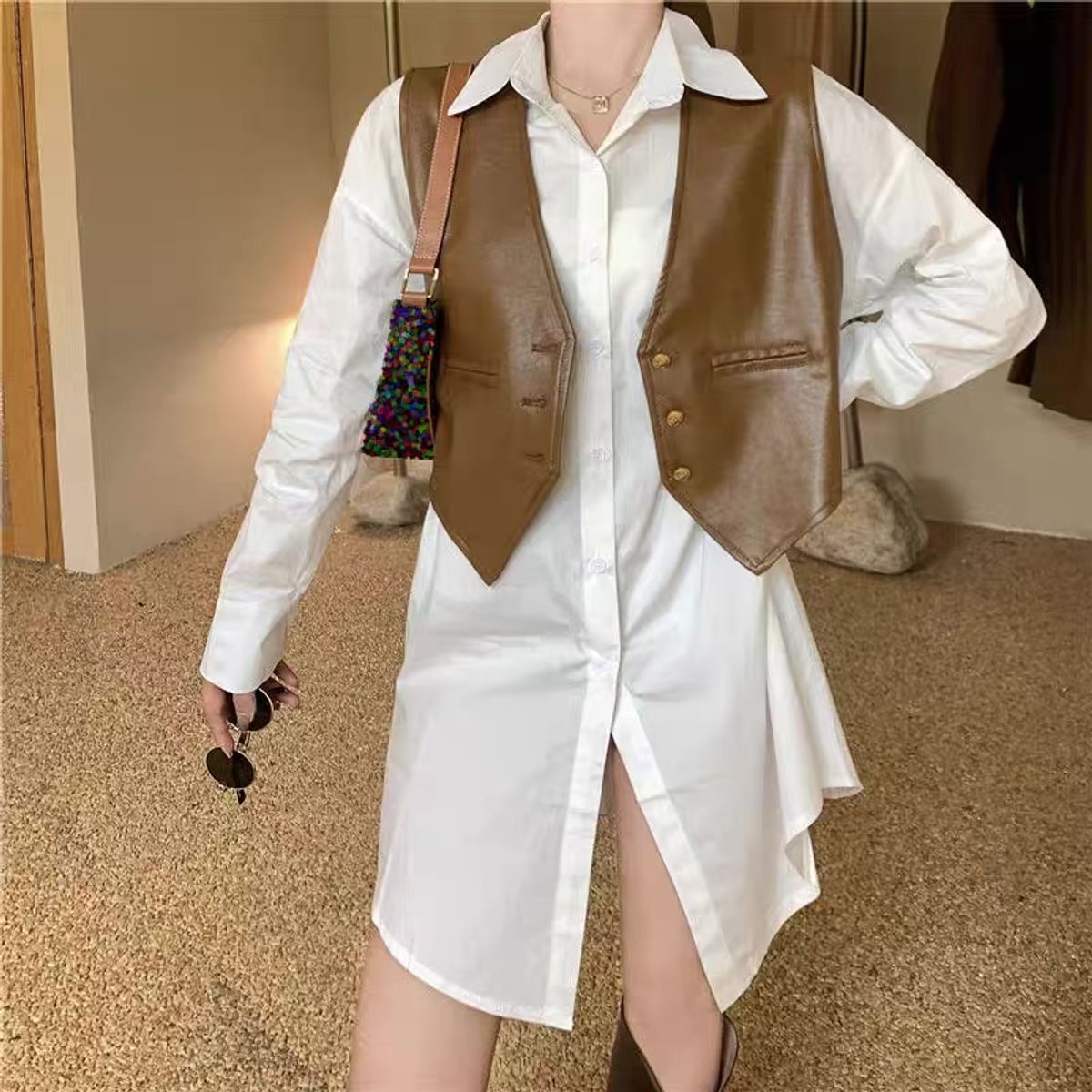 Heart holder leather jacket & shirt dress SDZZ418 image