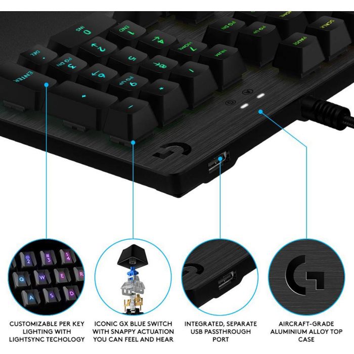 Logitech G513 Carbon GX Blue Switch RGB Mechanical Gaming Keyboard for PC