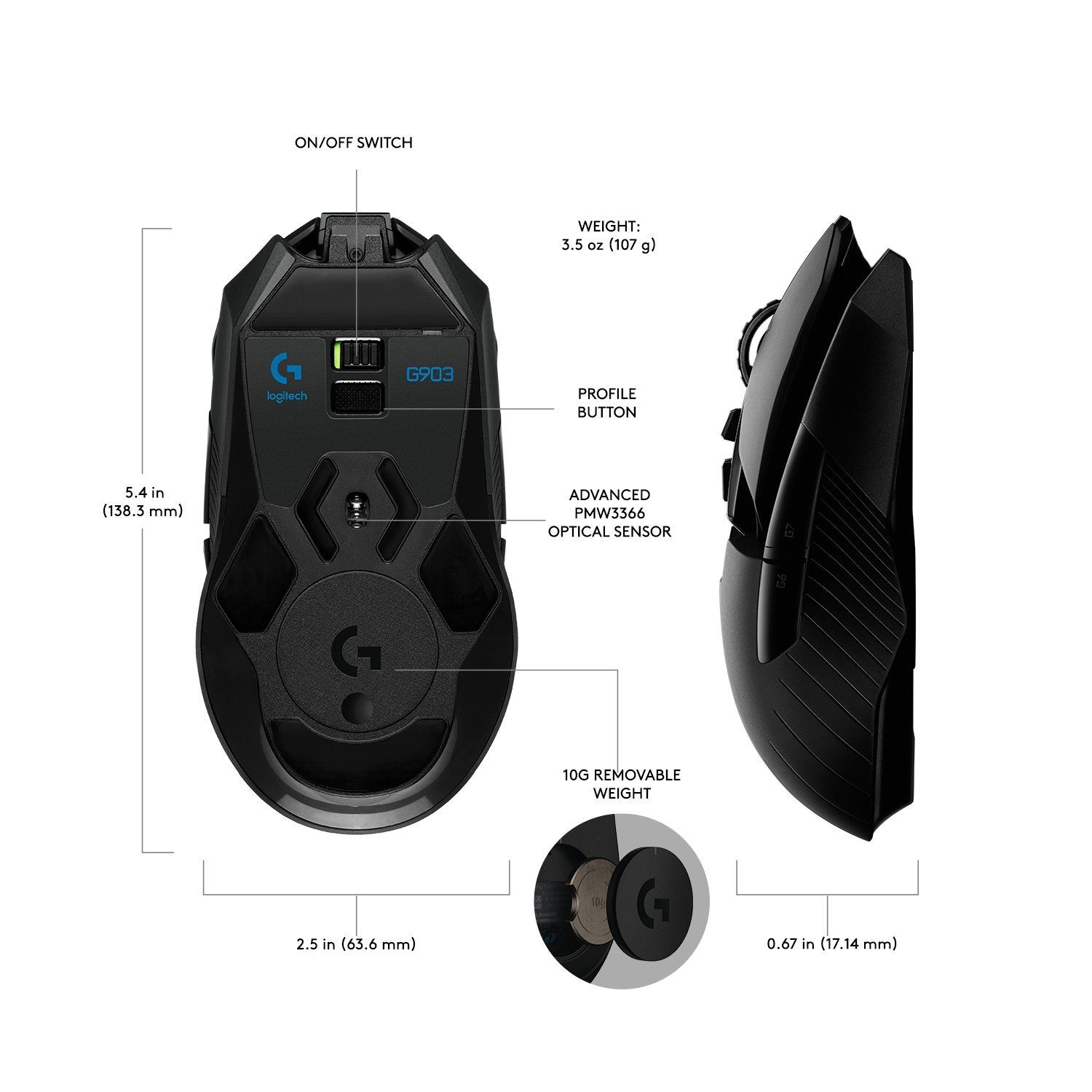 Logitech G903 LIGHTSPEED Wireless Gaming Mouse - Black
