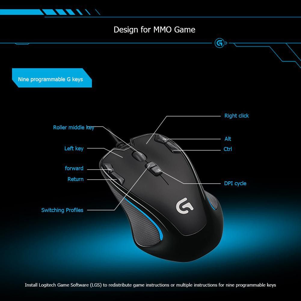 Logitech G300s Optical Ambidextrous Gaming Mouse – 9 Programmable Buttons,  Onboard Memory 