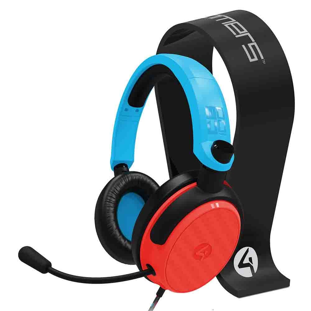 4Gamers C6-100 Wired Gaming Headset with Stand - Neon Blue & Red