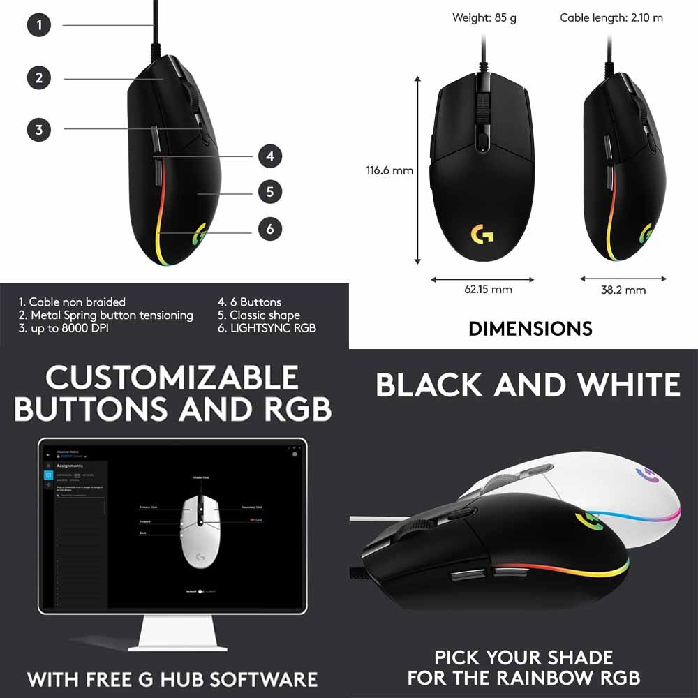 Logitech G102 Wired Gaming Mouse Black