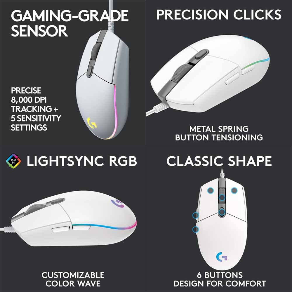 Logitech G102 Wired Gaming Mouse White