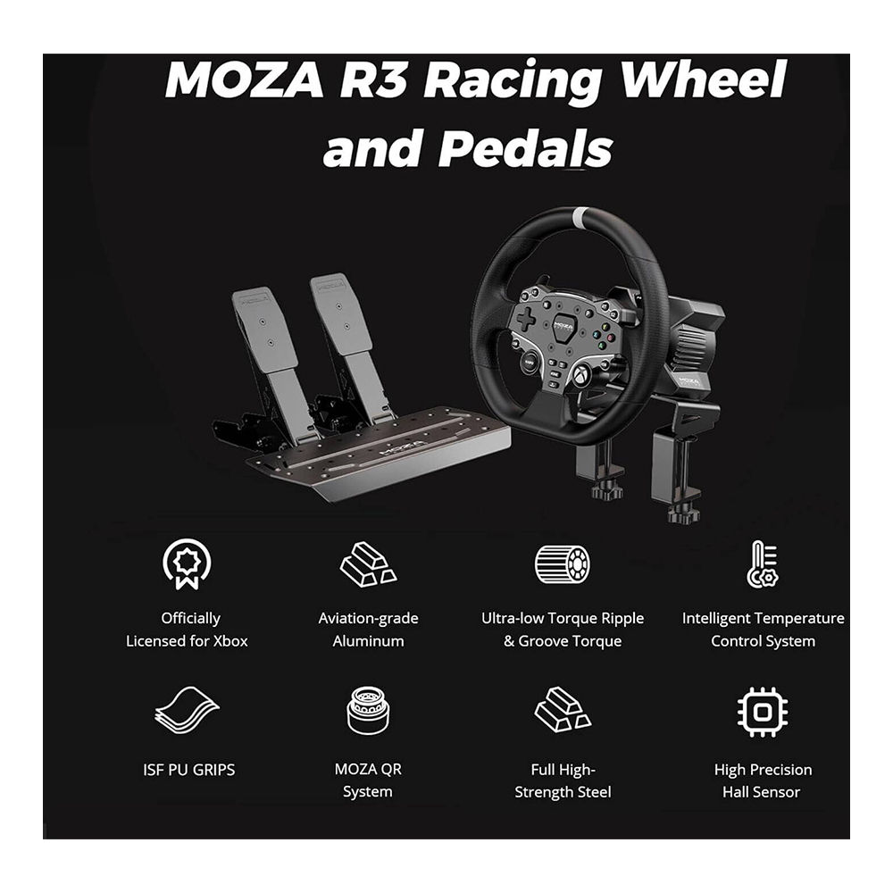 MOZA R3 Licensed Steering Wheel and Pedals Bundle, for Xbox PC 3.9Nm Direct Drive WheelBase, 11" Racing Wheel, Pedals and Desk Clamp All in One Gmaing Racing Simulator | RS053 R3