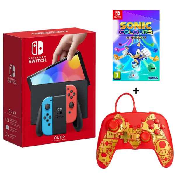 Nintendo OLED Bundle (Nintendo Switch (OLED Model), Sonic Colours Ultimate Launch Edition Switch and  PowerA Enhanced Wired Golden M Nintendo Switch Controller