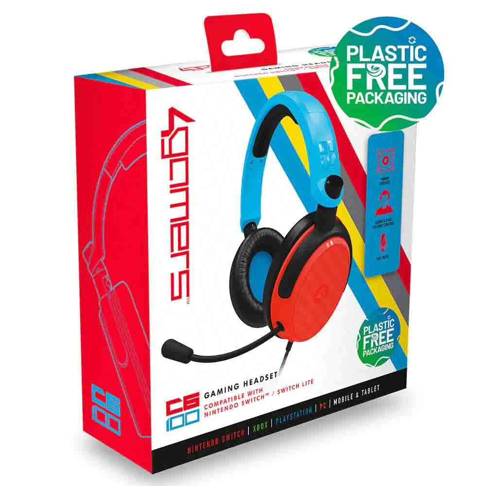 4Gamers C6-100 Wired Gaming Headset (Neon Blue & Red)