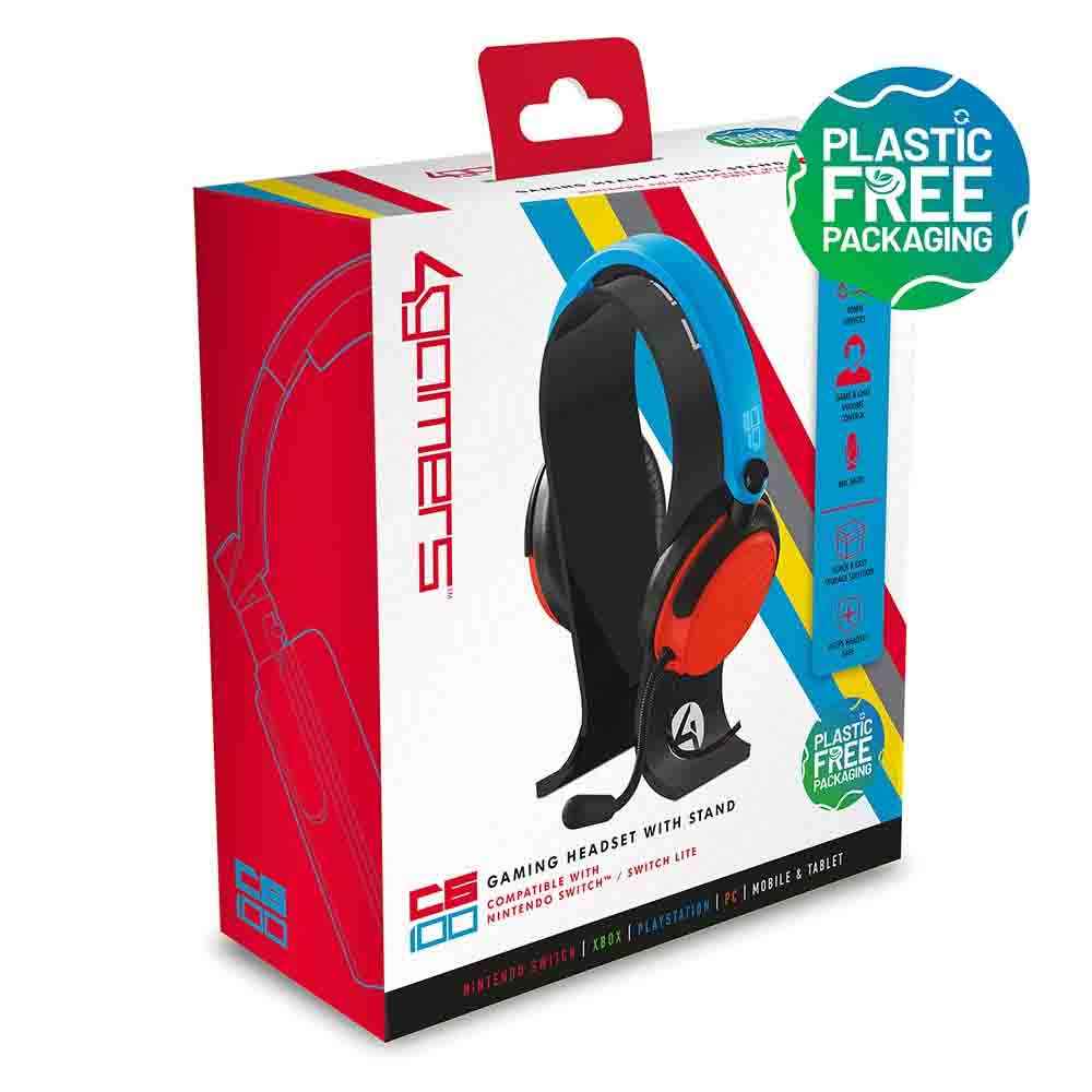 4Gamers C6-100 Wired Gaming Headset with Stand - Neon Blue & Red