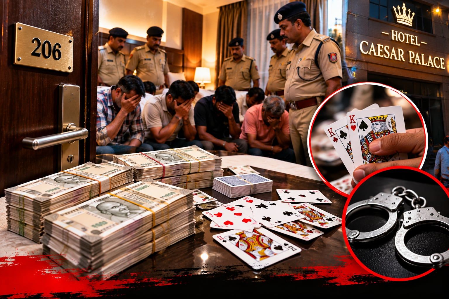 होटल के कमरे में सजी थी जुए की फड़, मिसरोद पुलिस की दबिश, छह लोग गिरफ्तार; 73,400 रुपये बरामद