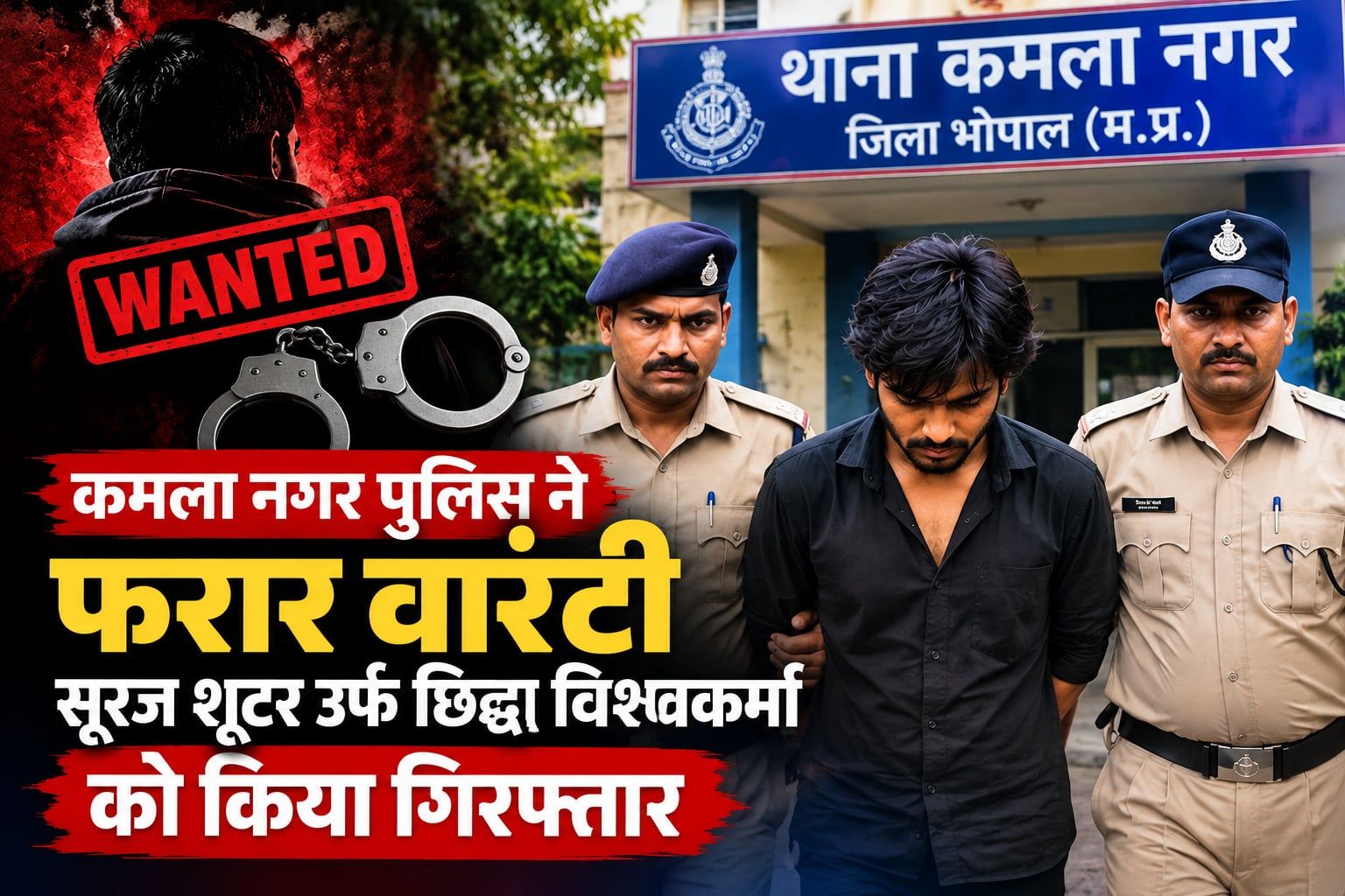 भोपाल की कमला नगर पुलिस ने फरार वारंटी सूरज शूटर उर्फ छिद्दा विश्वकर्मा को किया गिरफ्तार, पांच स्थायी वारंट लंबित