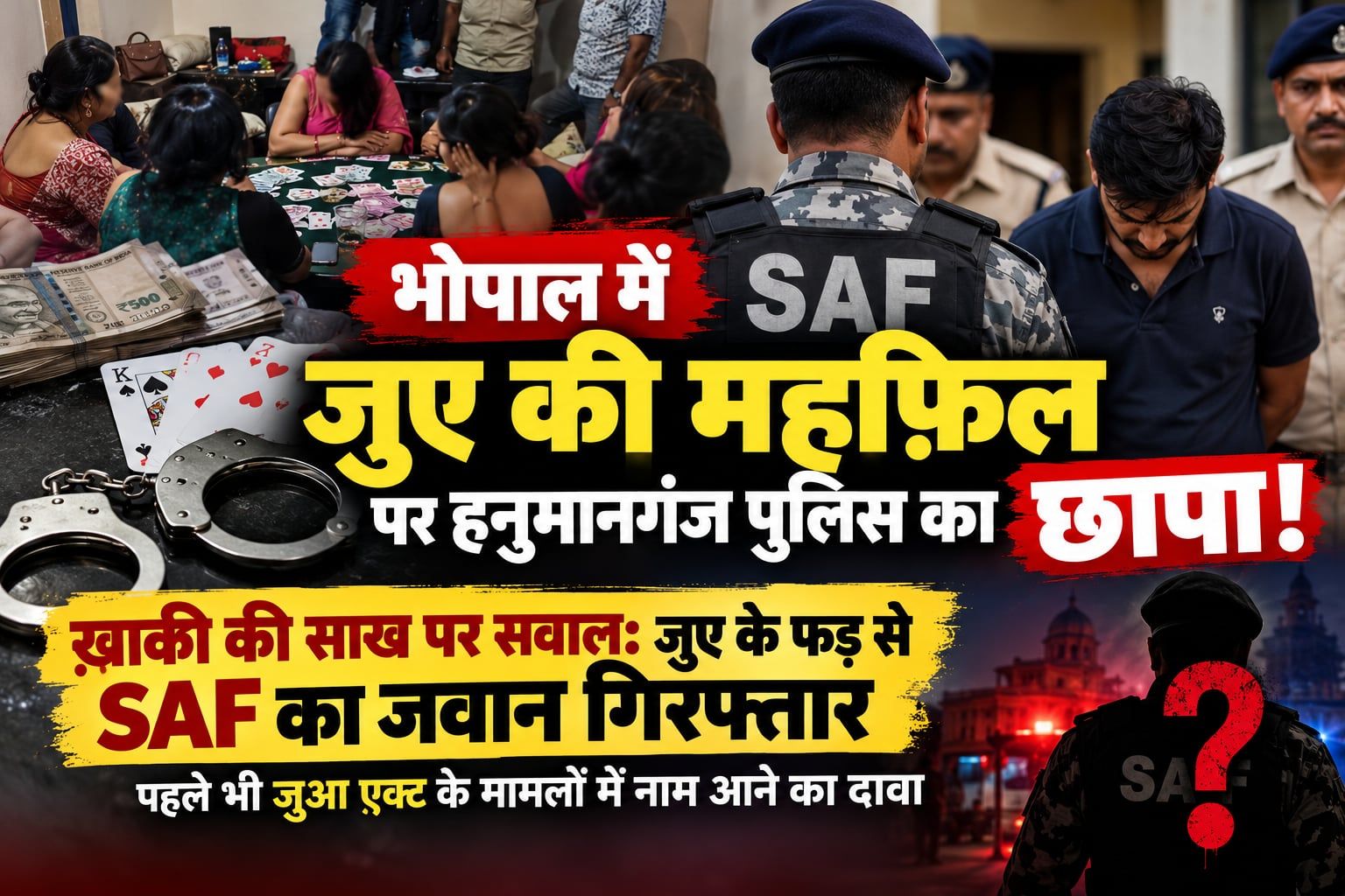 भोपाल में जुए की महफ़िल पर हनुमानगंज पुलिस का छापा!