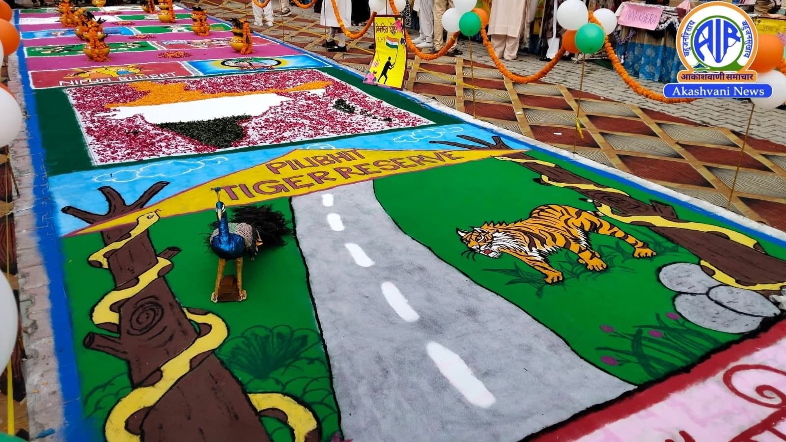 पीलीभीत में सेवा संकल्प अभियान के तहत सजी मनमोहक रंगोली