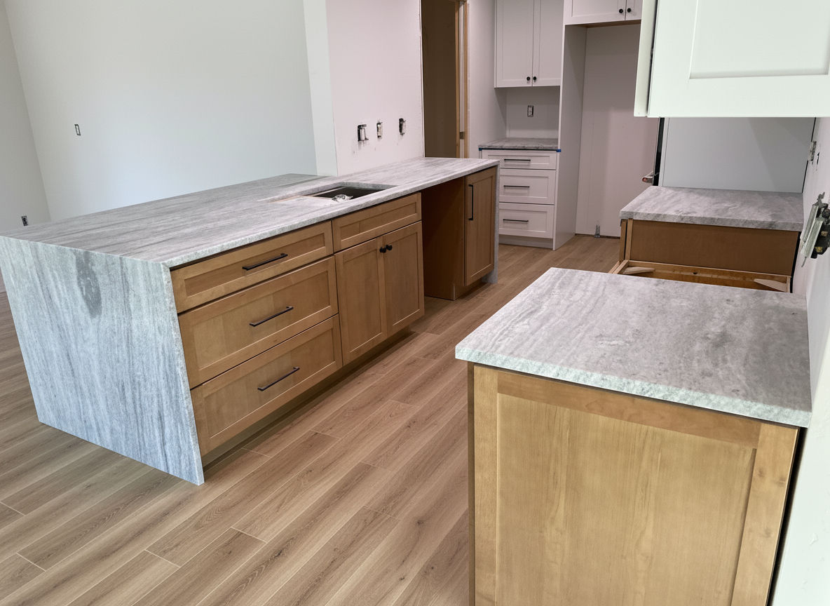 Dramatic dark quartz kitchen island