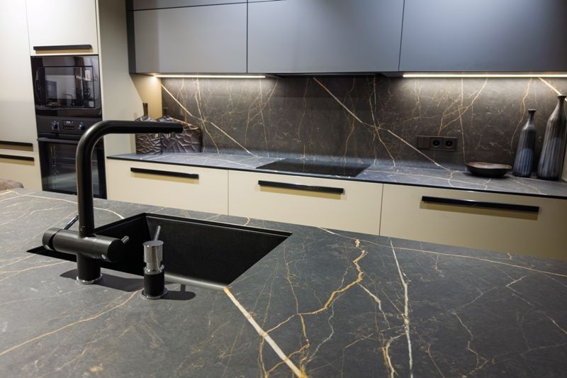 Contemporary gray quartz kitchen countertops