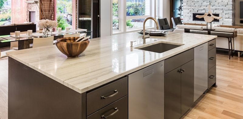 Natural granite kitchen countertops with undermount sink