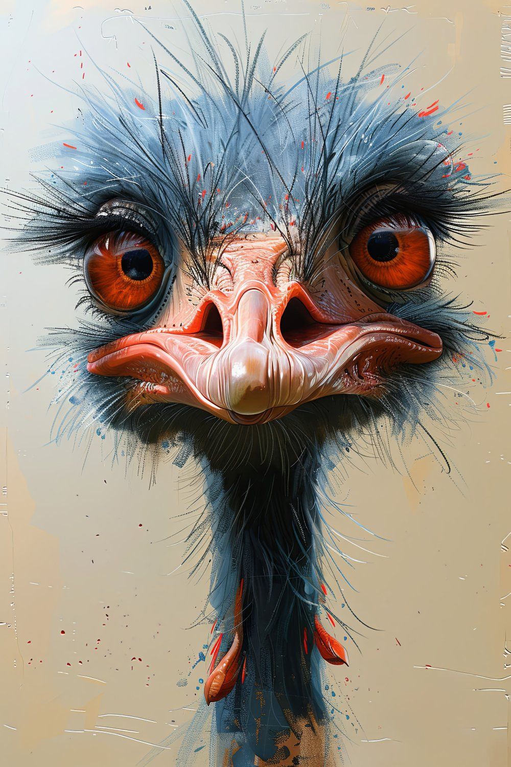 Konten Ostrich dengan Mata Merah dan Warna Feather yang Tekstur