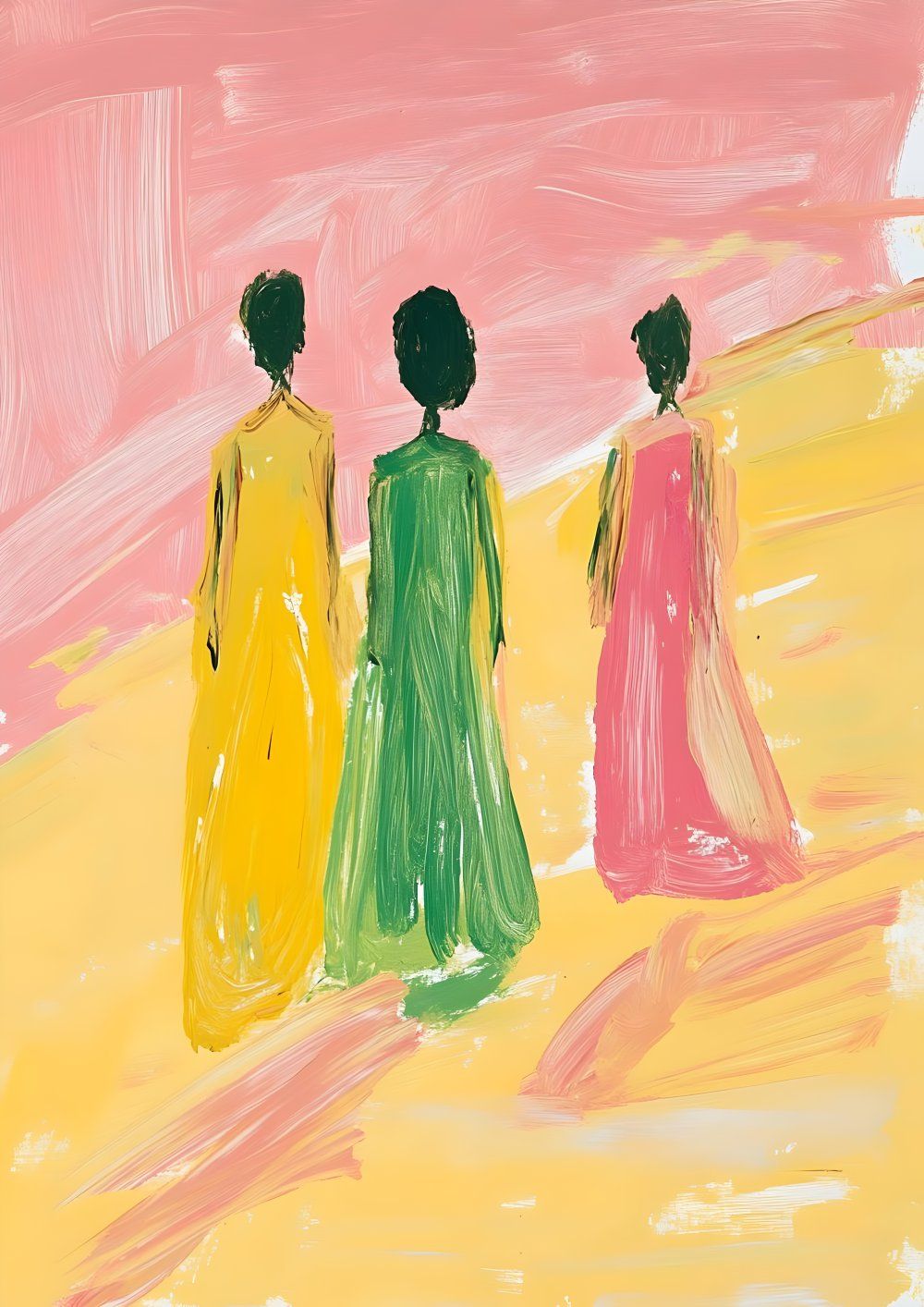 Konten Tiga Wanita dalam Gambar Abstrak