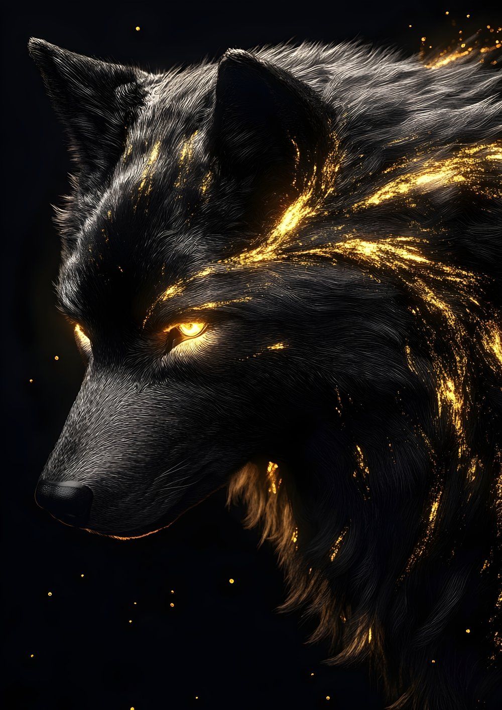 Konten Wolf dengan Mata Bakar dan Latar Belakang Api