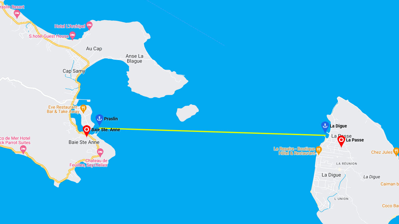 La Digue to Praslin ferry route