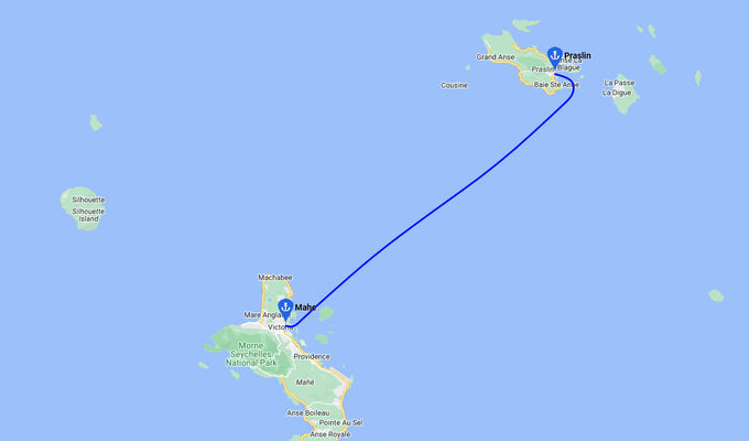 route map from mahe to praslin