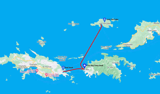 Ferry route to Jost Van Dyke