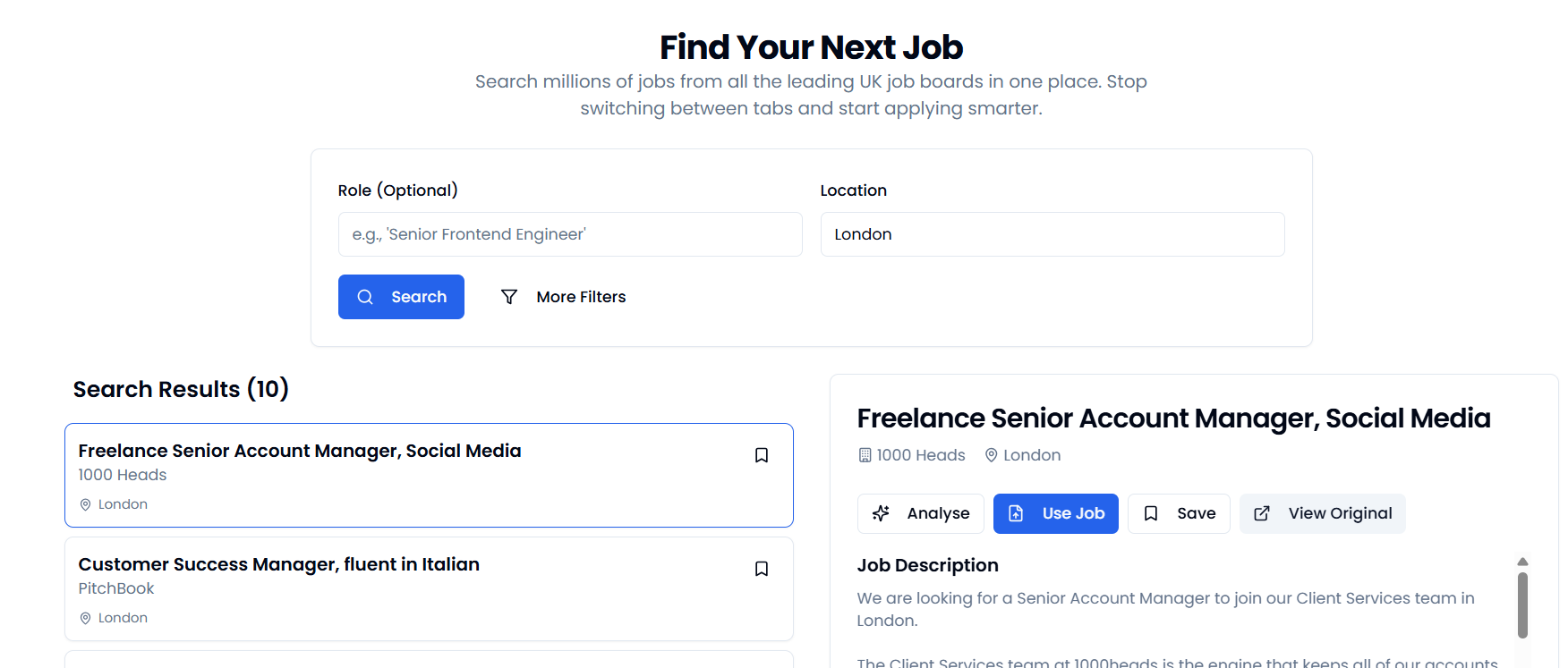 Saving a job from a search result list.