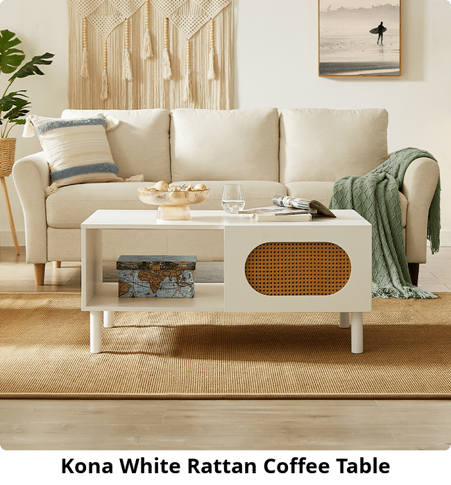 Kona White Rattan Coffee Table