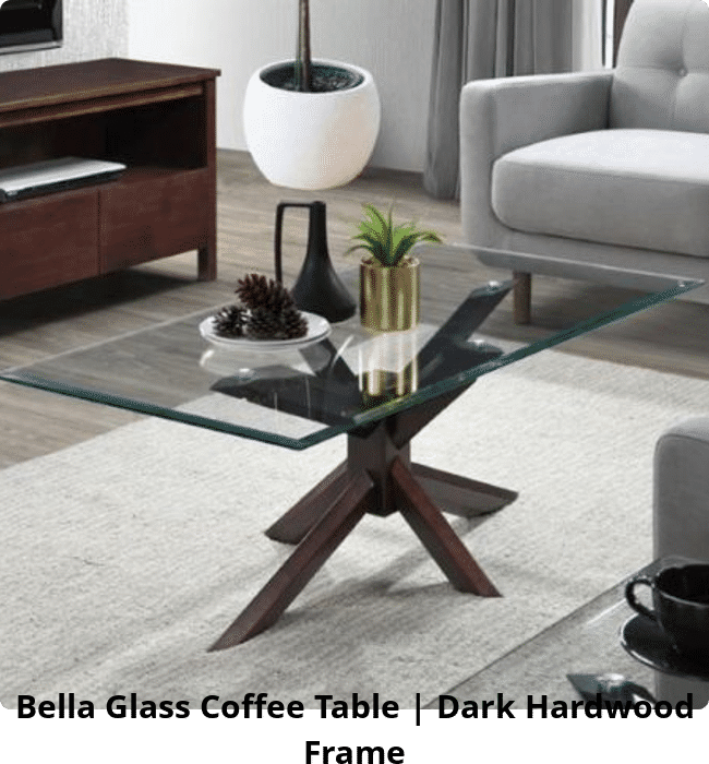 Bella Glass Coffee Table | Dark Hardwood Frame