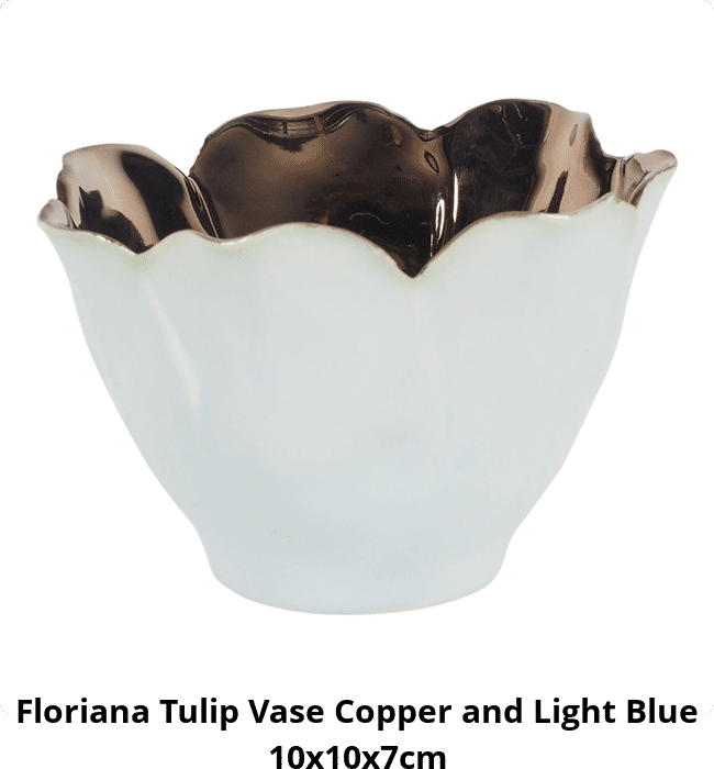 Floriana Tulip Vase Copper and Light Blue 10x10x7cm