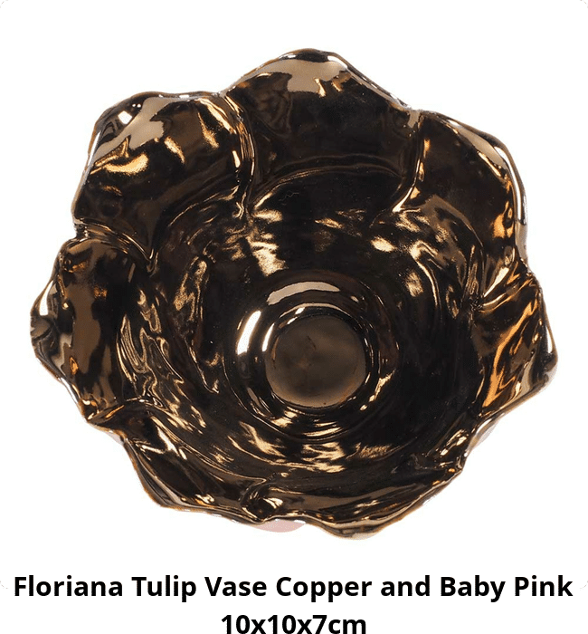 Floriana Tulip Vase Copper and Baby Pink 10x10x7cm