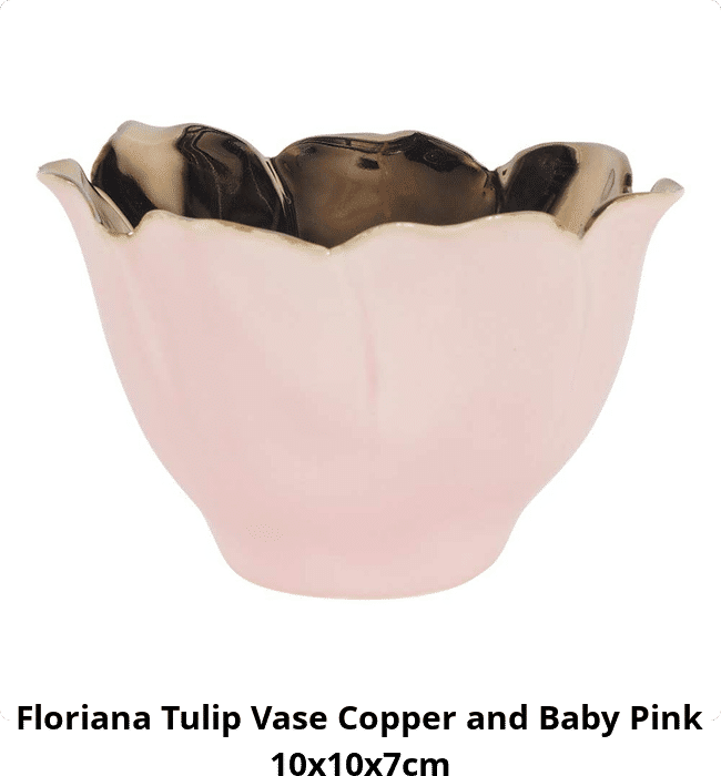 Floriana Tulip Vase Copper and Baby Pink 10x10x7cm