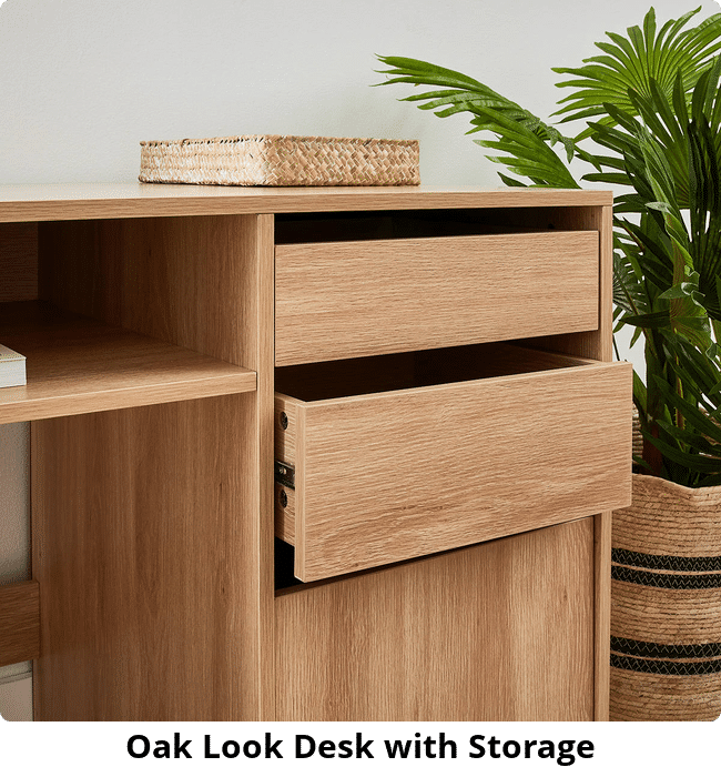 Oak Look Desk with Storage