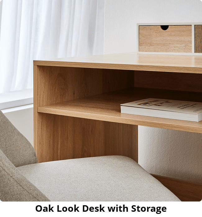 Oak Look Desk with Storage