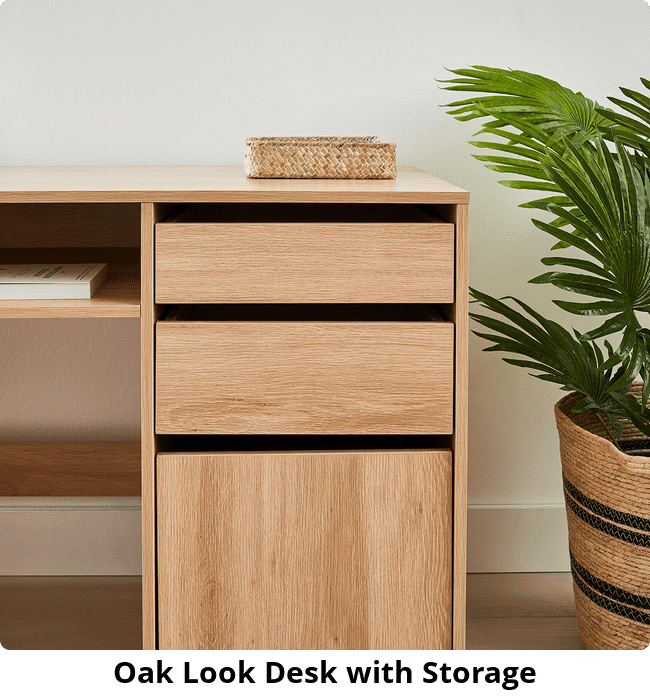 Oak Look Desk with Storage