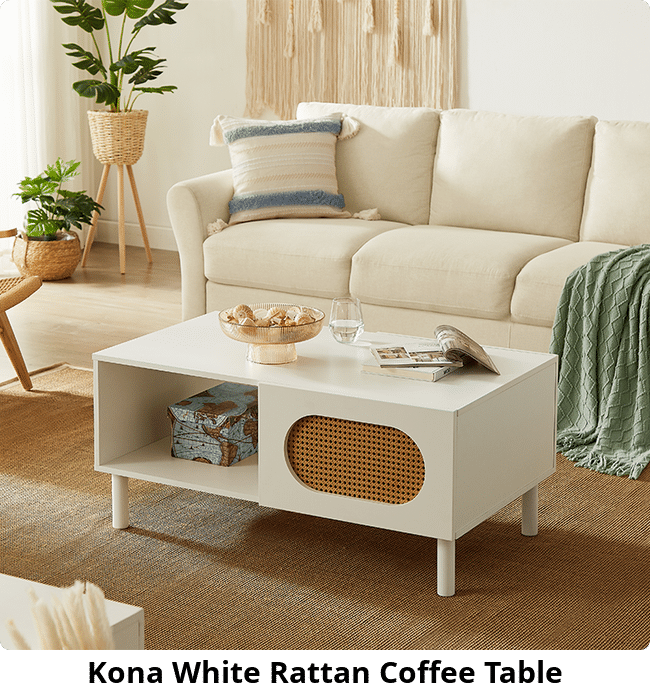 Kona White Rattan Coffee Table