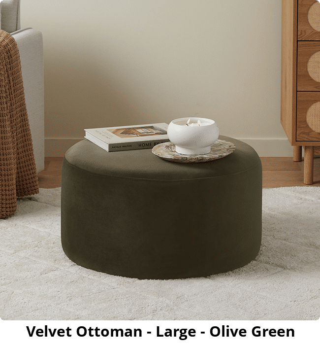 Velvet Ottoman - Large - Olive Green