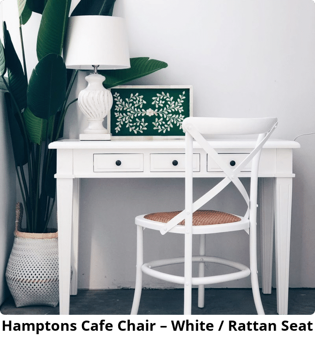 Hamptons Cafe Chair – White / Rattan Seat