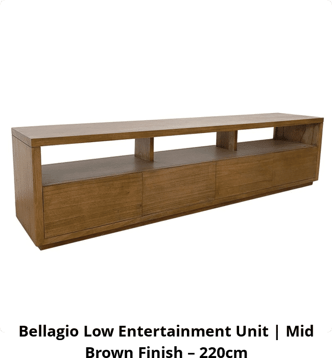 Bellagio Low Entertainment Unit | Mid Brown Finish – 220cm