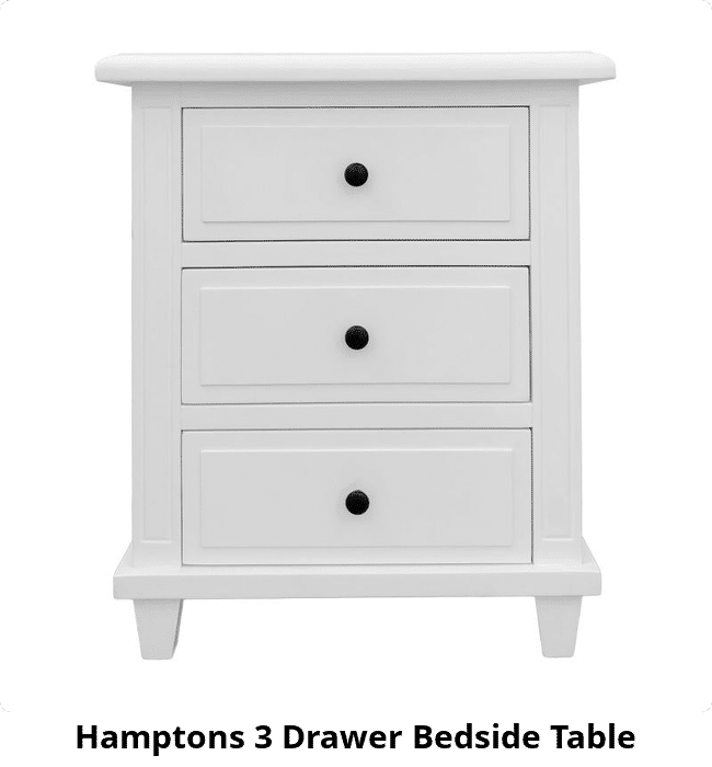 Hamptons 3 Drawer Bedside Table