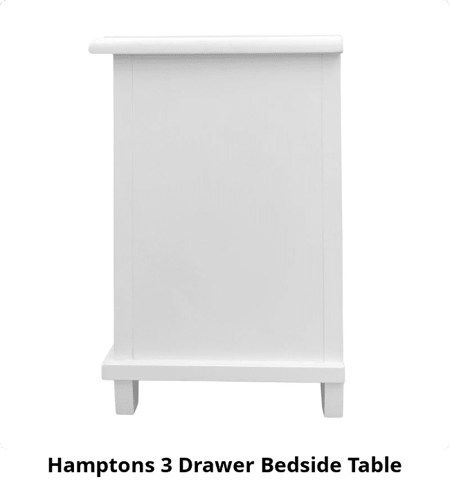 Hamptons 3 Drawer Bedside Table