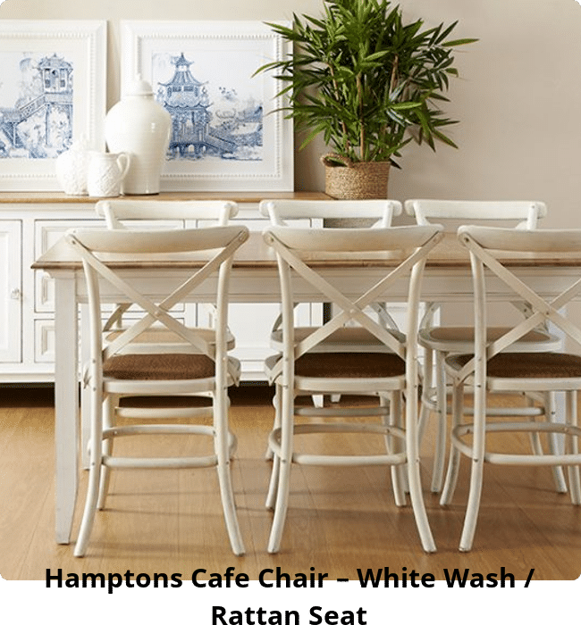 Hamptons Cafe Chair – White Wash / Rattan Seat