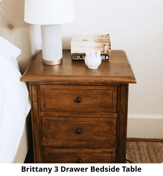 Brittany 3 Drawer Bedside Table