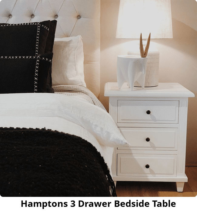 Hamptons 3 Drawer Bedside Table