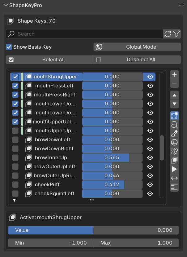 ShapeKeyPro Main Panel