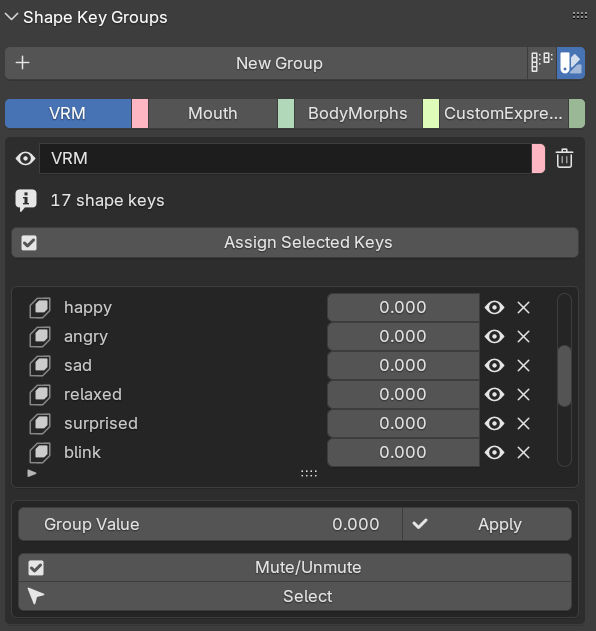 ShapeKey Groups Panel