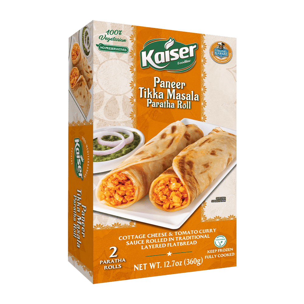 Kaiser Foodline. Kaiser wraps and rolls. Paneer Tikka Masala. Kaiser Paneer Tikka Masala Paratha roll.